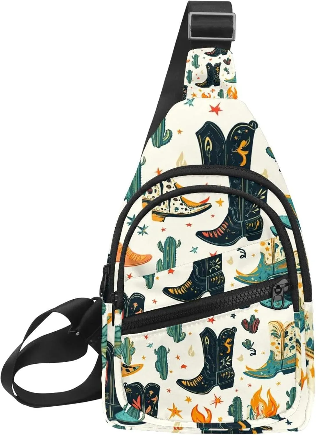 Small Sling Backpack Crossbody Sling Bag, Chest Bag Daypack, Western Cowboy Hat Cactuses