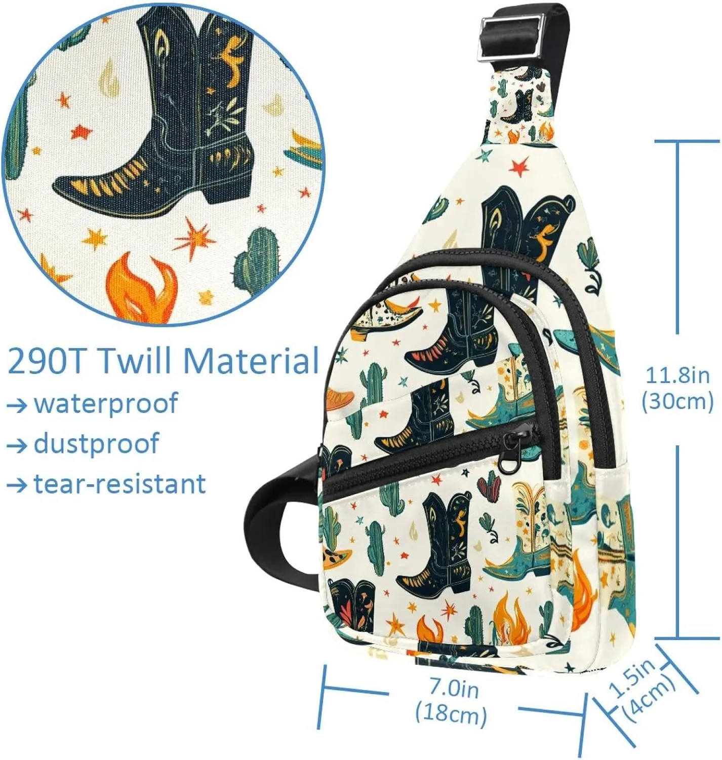 Small Sling Backpack Crossbody Sling Bag, Chest Bag Daypack, Western Cowboy Hat Cactuses