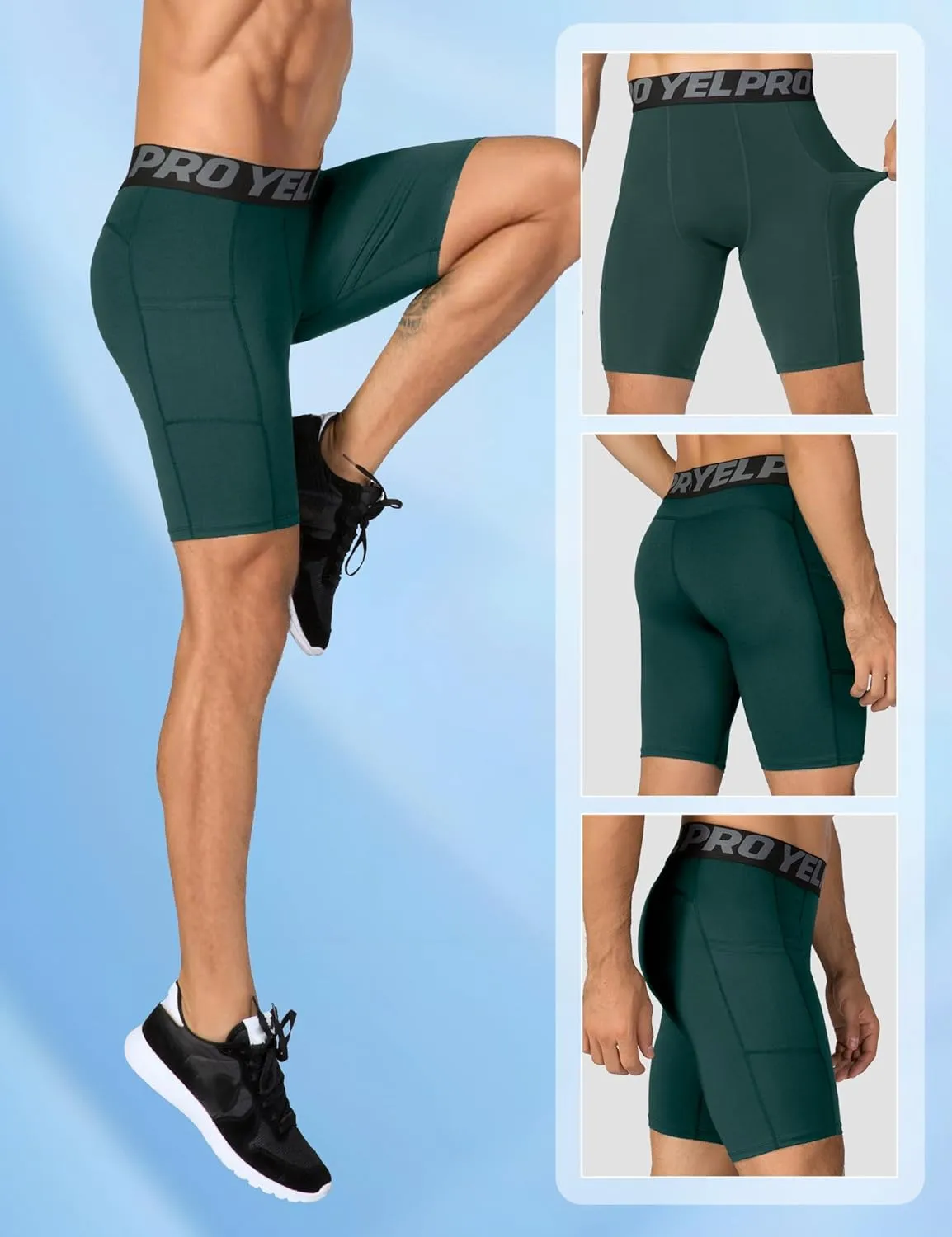 SPVISE Compression Shorts Men Spandex Sports Shorts Workout Running Gym Shorts Cool Dry Athletic Baselayer Underwear Pockets