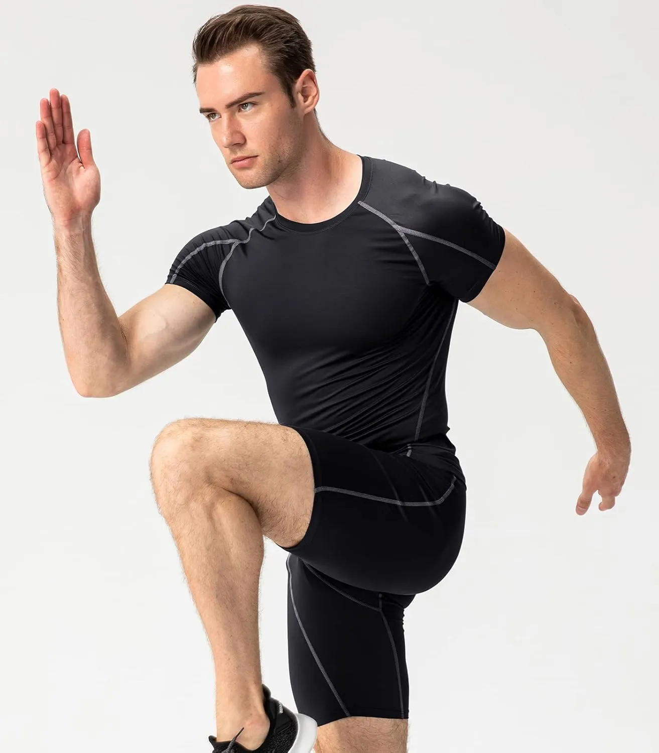 SPVISE Men's Compression Shirts Short Sleeve Workout Gym T-Shirt Running Tops Cool Dry Sports Base Layer Athletic Undershirts