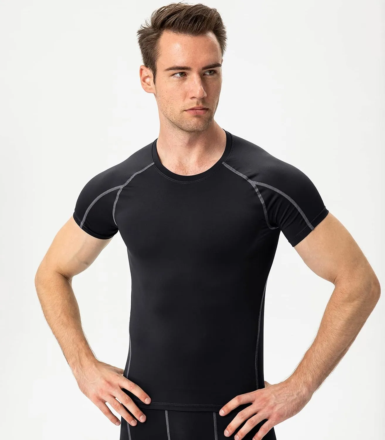 SPVISE Men's Compression Shirts Short Sleeve Workout Gym T-Shirt Running Tops Cool Dry Sports Base Layer Athletic Undershirts