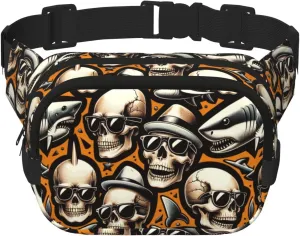 Square Double-Layer Hipster-Cool-Shark-Skull Waist Bag Large Crossbody Fanny Pack For Travel Walking Running