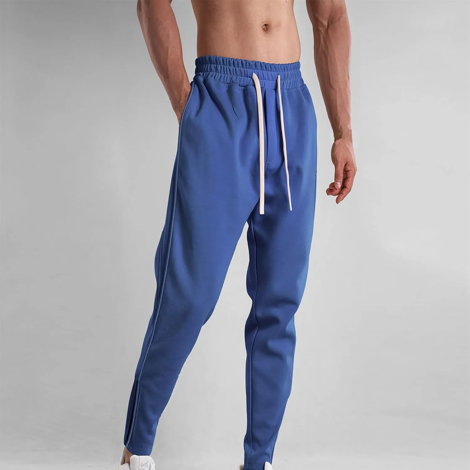 Stretch Tracksuit Bottoms Mens Joggers Pants Slim Fit Gym Sweatpants with Zip Pockets Drawstring Pant Tapered Trousers