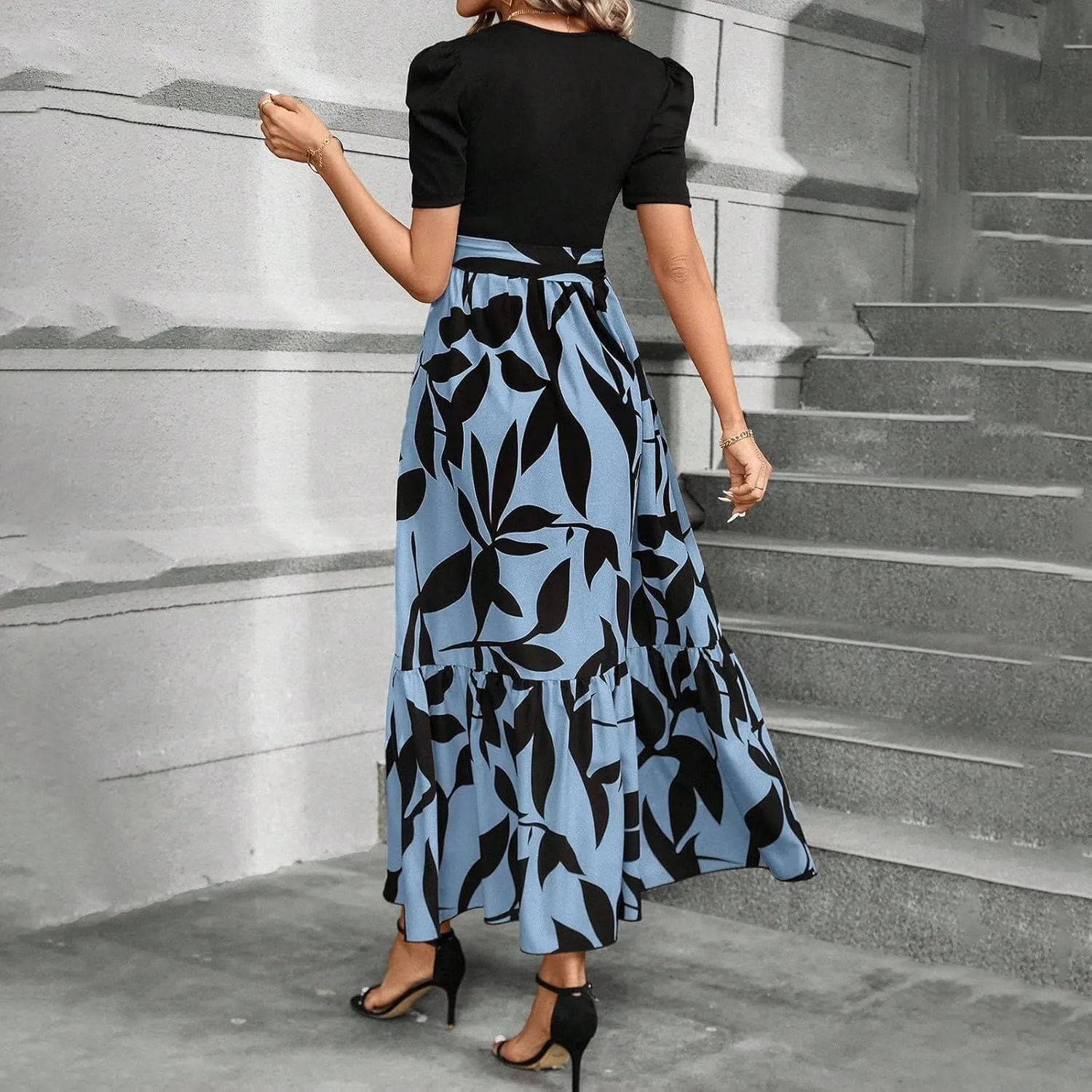 Summer Dresses for Women 2025 Trendy Summer Tiered Elastic High Waisted Floral Skirt Long Elastic High Waist Skirts