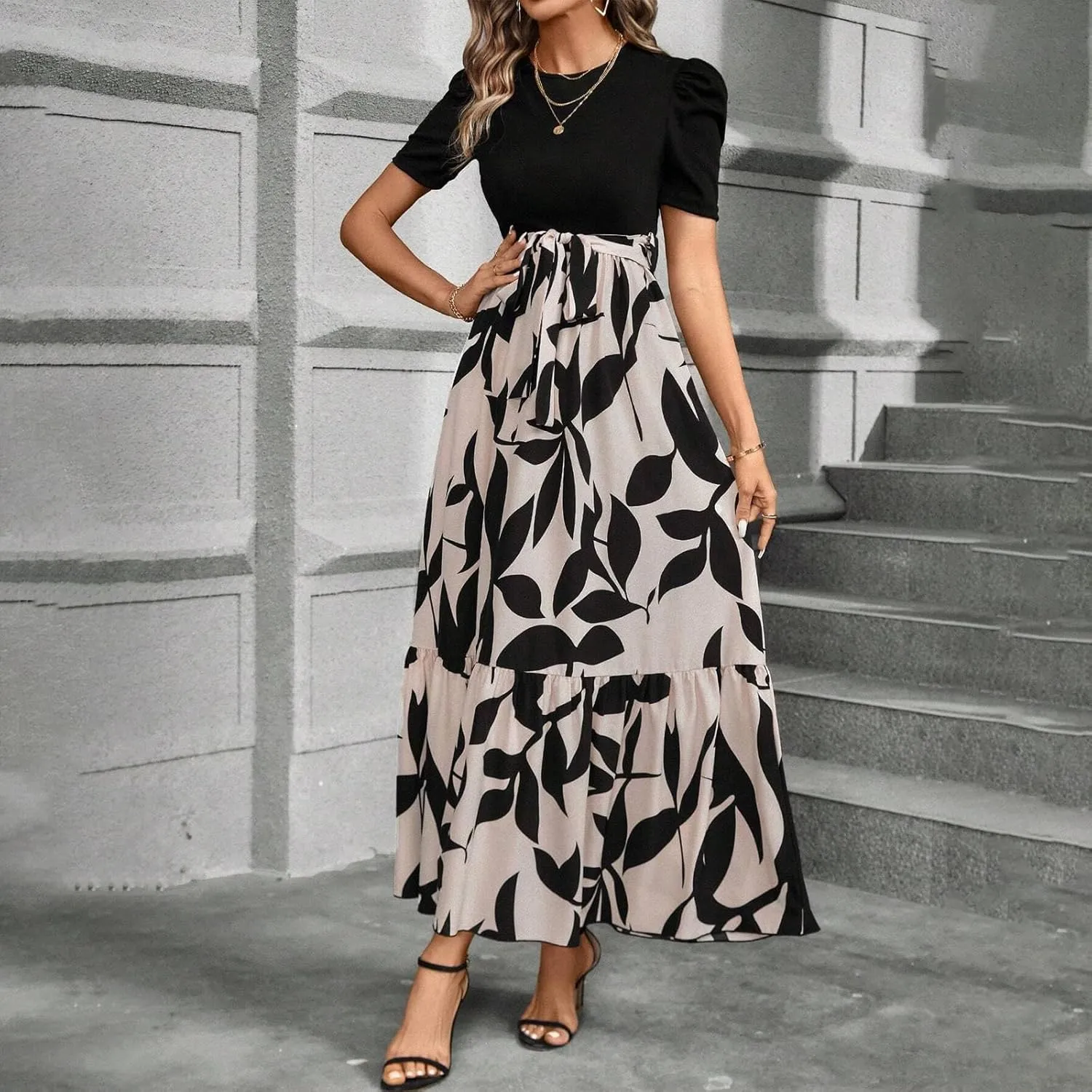 Summer Dresses for Women 2025 Trendy Summer Tiered Elastic High Waisted Floral Skirt Long Elastic High Waist Skirts