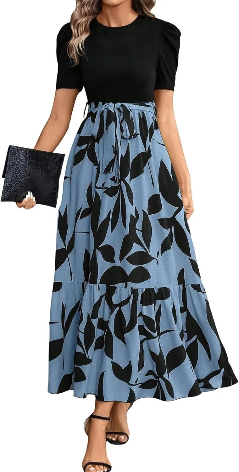 Summer Dresses for Women 2025 Trendy Summer Tiered Elastic High Waisted Floral Skirt Long Elastic High Waist Skirts