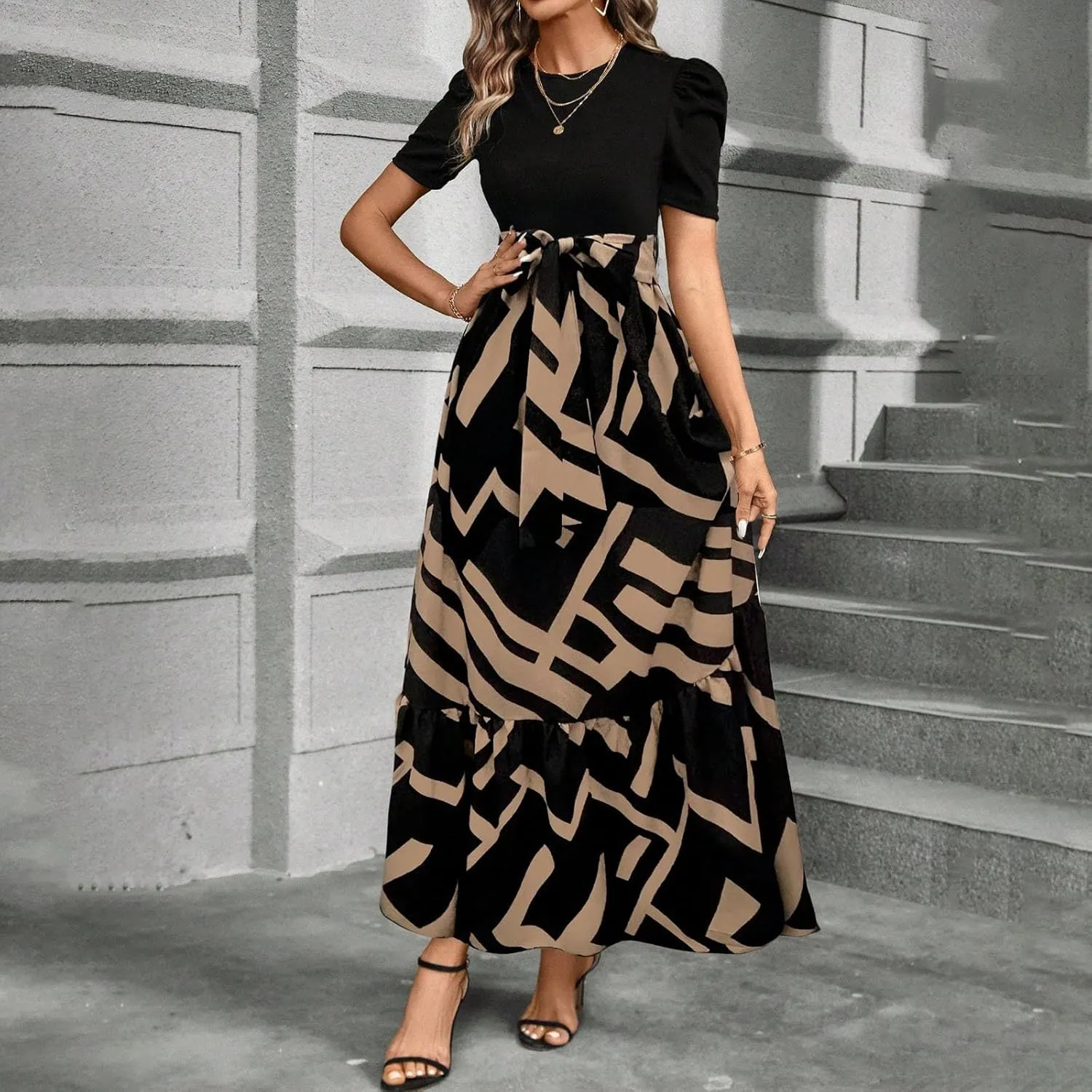 Summer Dresses for Women 2025 Trendy Summer Tiered Elastic High Waisted Floral Skirt Long Elastic High Waist Skirts