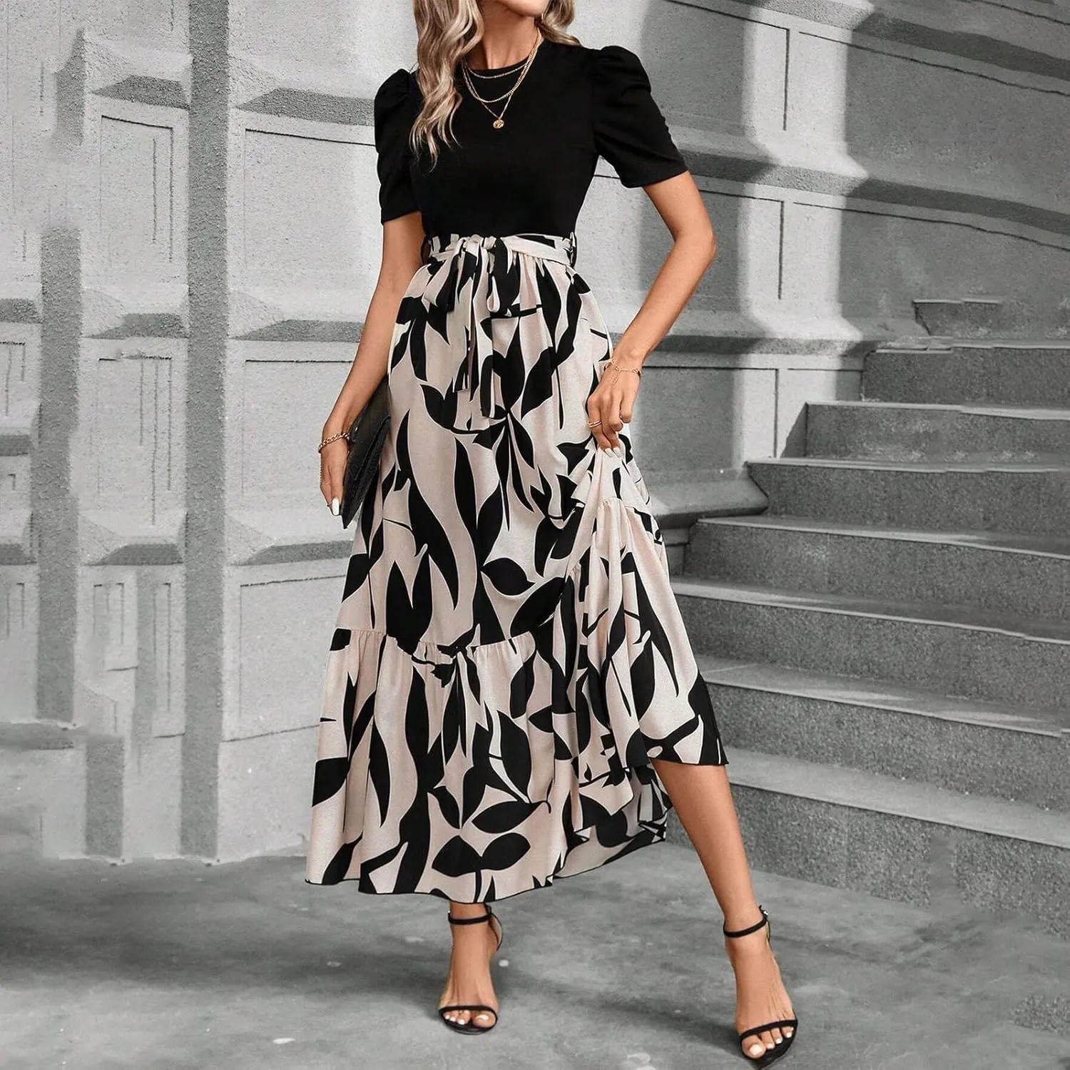 Summer Dresses for Women 2025 Trendy Summer Tiered Elastic High Waisted Floral Skirt Long Elastic High Waist Skirts