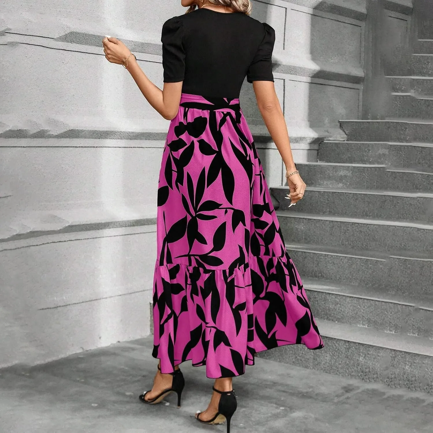Summer Dresses for Women 2025 Trendy Summer Tiered Elastic High Waisted Floral Skirt Long Elastic High Waist Skirts