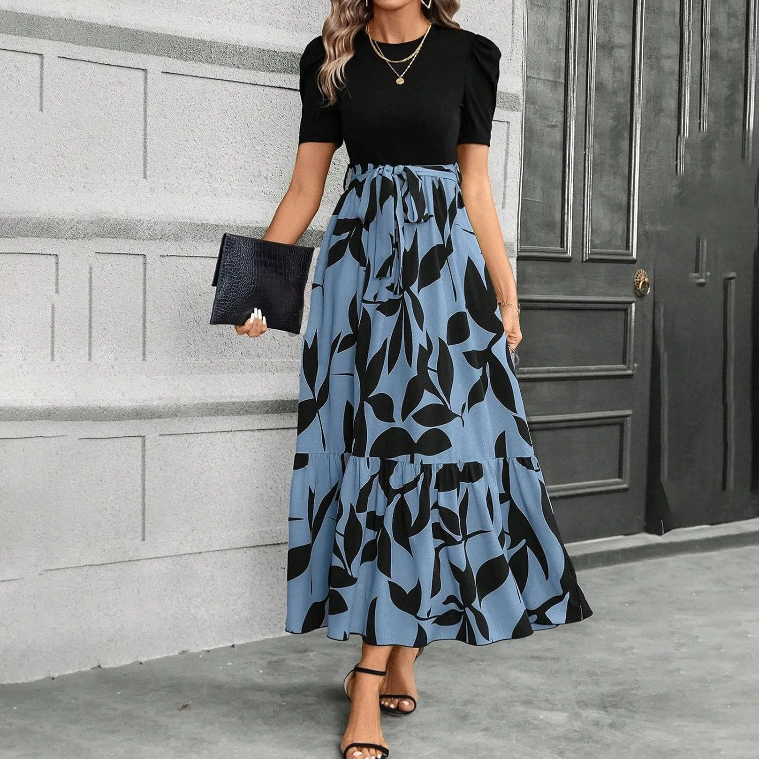 Summer Dresses for Women 2025 Trendy Summer Tiered Elastic High Waisted Floral Skirt Long Elastic High Waist Skirts
