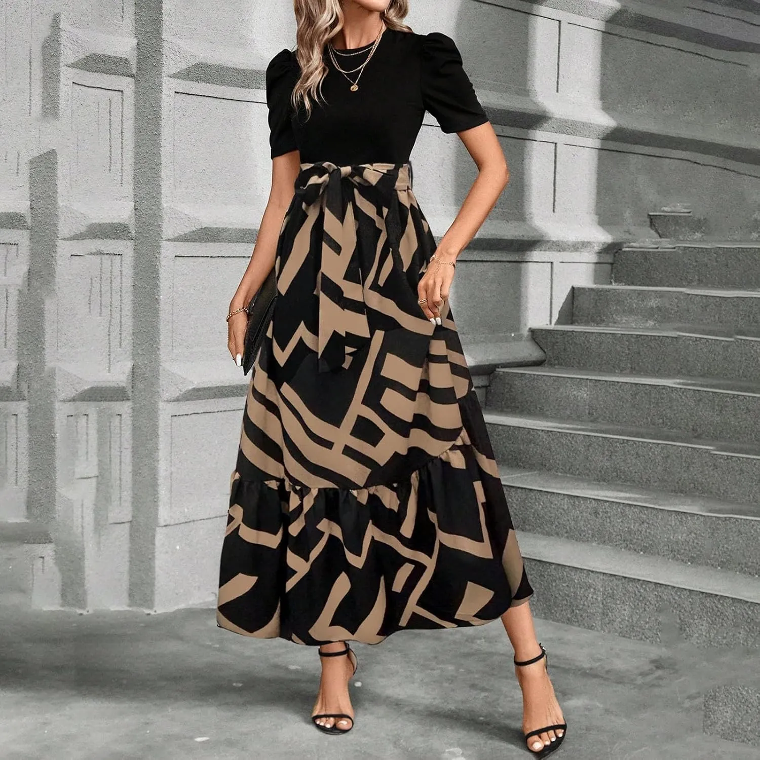 Summer Dresses for Women 2025 Trendy Summer Tiered Elastic High Waisted Floral Skirt Long Elastic High Waist Skirts