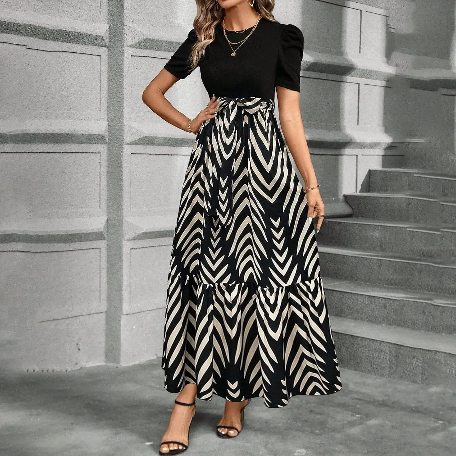 Summer Dresses for Women 2025 Trendy Summer Tiered Elastic High Waisted Floral Skirt Long Elastic High Waist Skirts