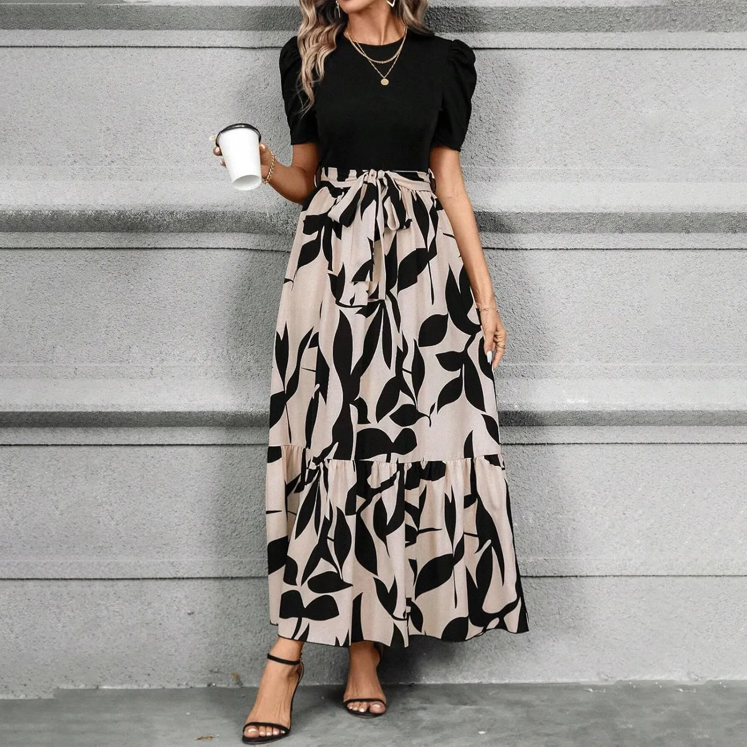Summer Dresses for Women 2025 Trendy Summer Tiered Elastic High Waisted Floral Skirt Long Elastic High Waist Skirts