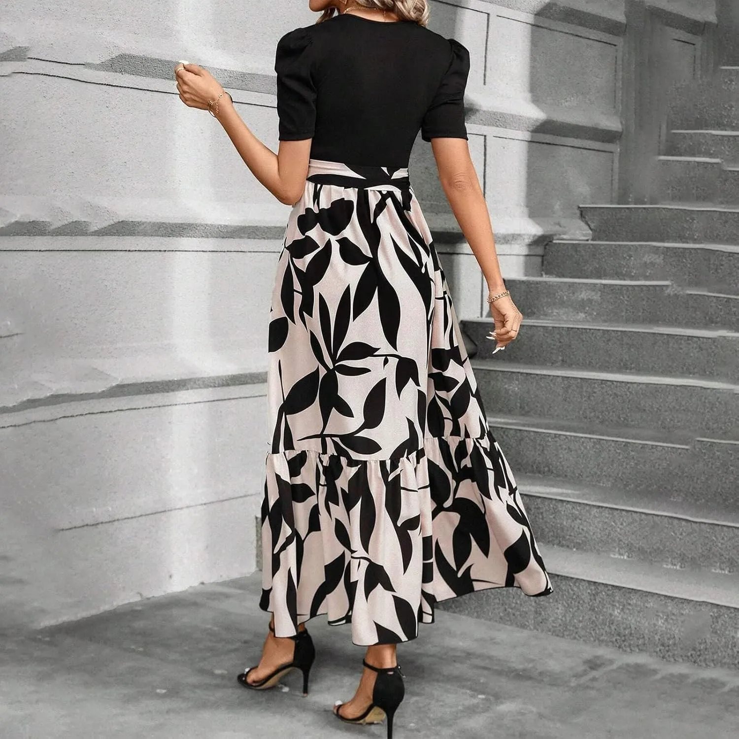 Summer Dresses for Women 2025 Trendy Summer Tiered Elastic High Waisted Floral Skirt Long Elastic High Waist Skirts