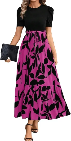 Summer Dresses for Women 2025 Trendy Summer Tiered Elastic High Waisted Floral Skirt Long Elastic High Waist Skirts