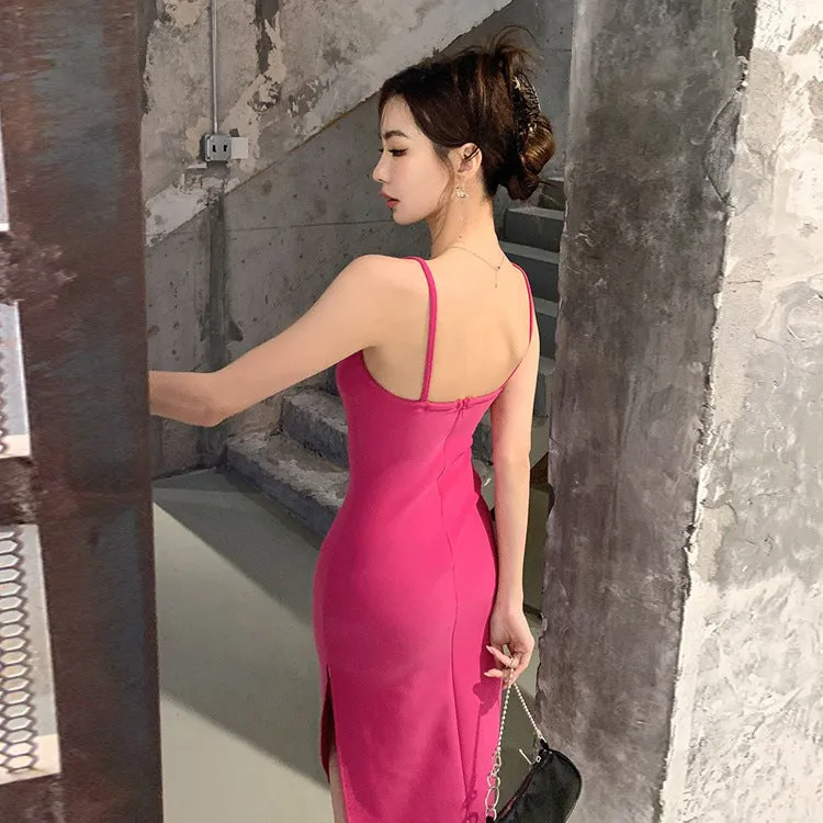 Summer New Spaghetti Strap Dress Sexy Sheath Skirt with Slit  799