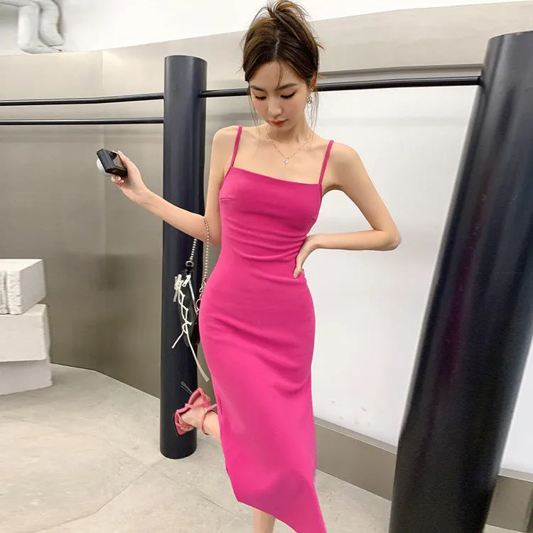 Summer New Spaghetti Strap Dress Sexy Sheath Skirt with Slit  799
