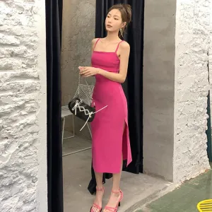 Summer New Spaghetti Strap Dress Sexy Sheath Skirt with Slit  799