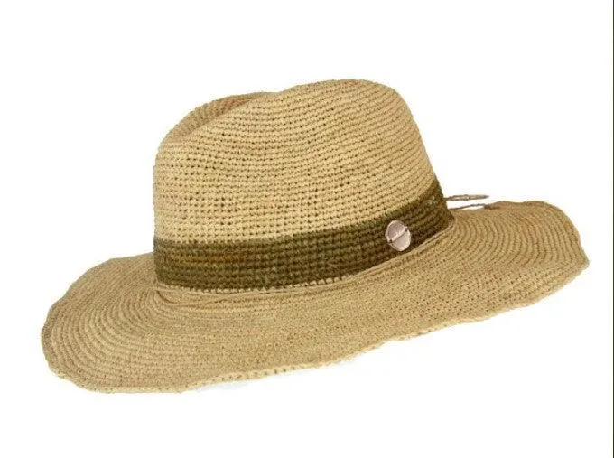 Sundaise SH342 Courtney Cowboy Olive Stripe Raffia Hat