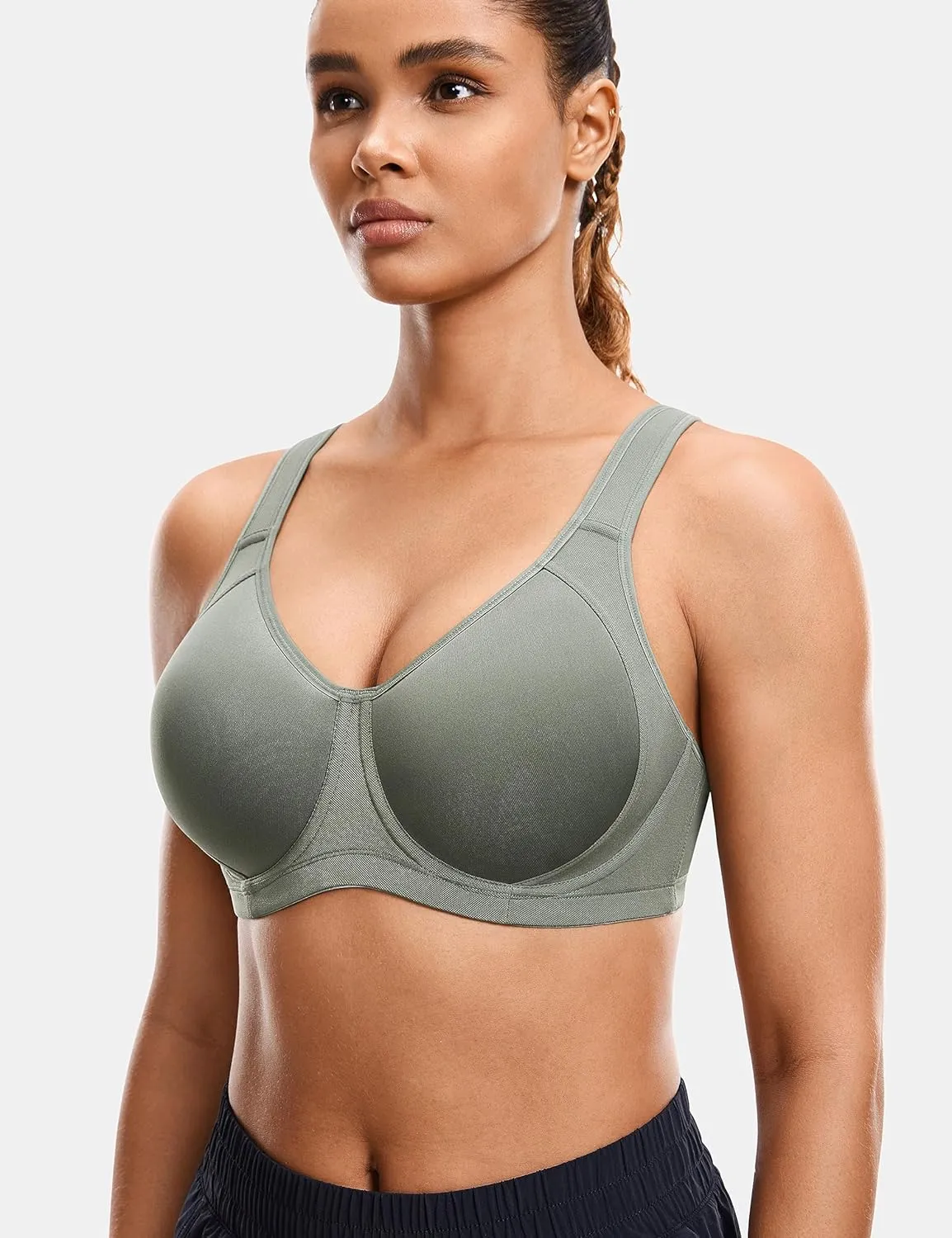 SYROKAN High Impact Sports Bras for Women Support Underwire Cross Back Large Bust Cool Comfort Molded Cup