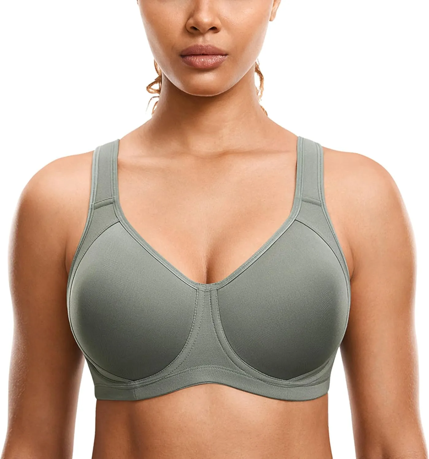 SYROKAN High Impact Sports Bras for Women Support Underwire Cross Back Large Bust Cool Comfort Molded Cup