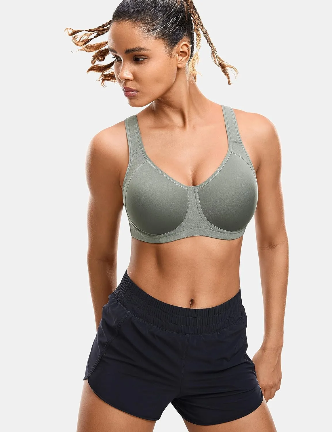SYROKAN High Impact Sports Bras for Women Support Underwire Cross Back Large Bust Cool Comfort Molded Cup