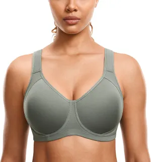 SYROKAN High Impact Sports Bras for Women Support Underwire Cross Back Large Bust Cool Comfort Molded Cup