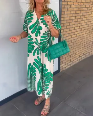 TastyHottie - Leaf print v-neck dress