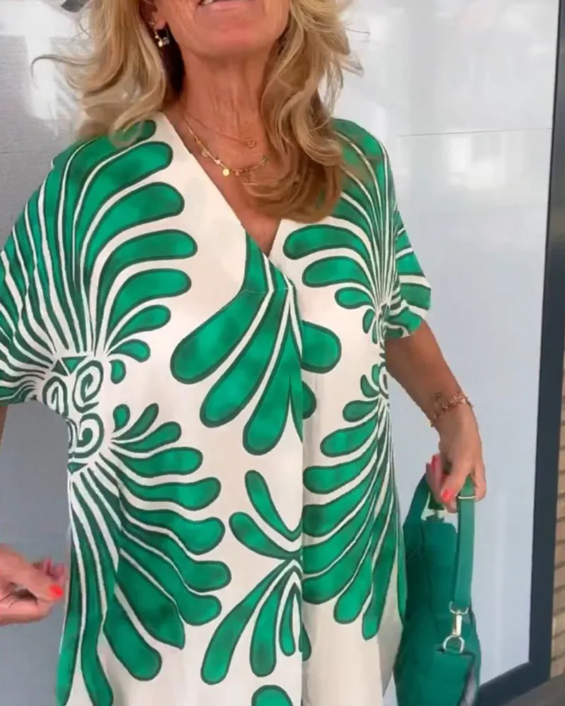 TastyHottie - Leaf print v-neck dress