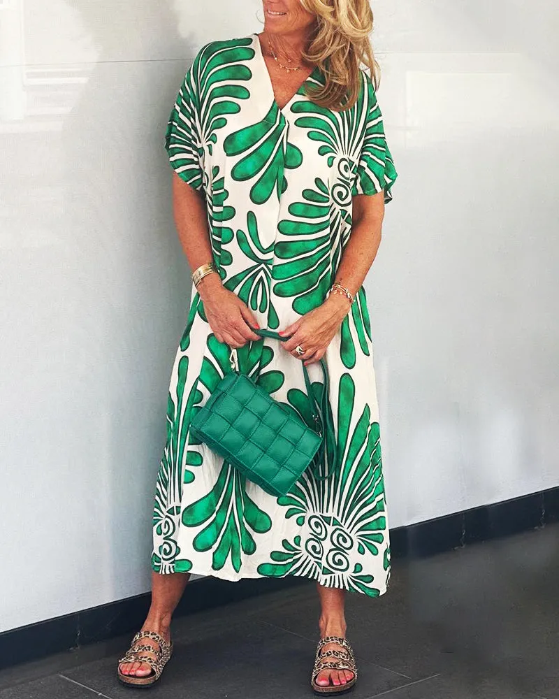 TastyHottie - Leaf print v-neck dress
