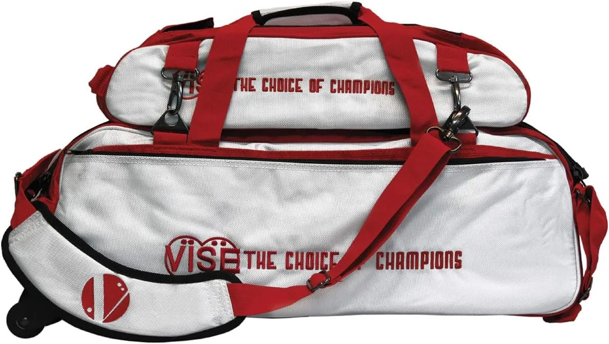 VISE Three Ball Tote Roller Bowling Bag with Shoe Pouch White Red