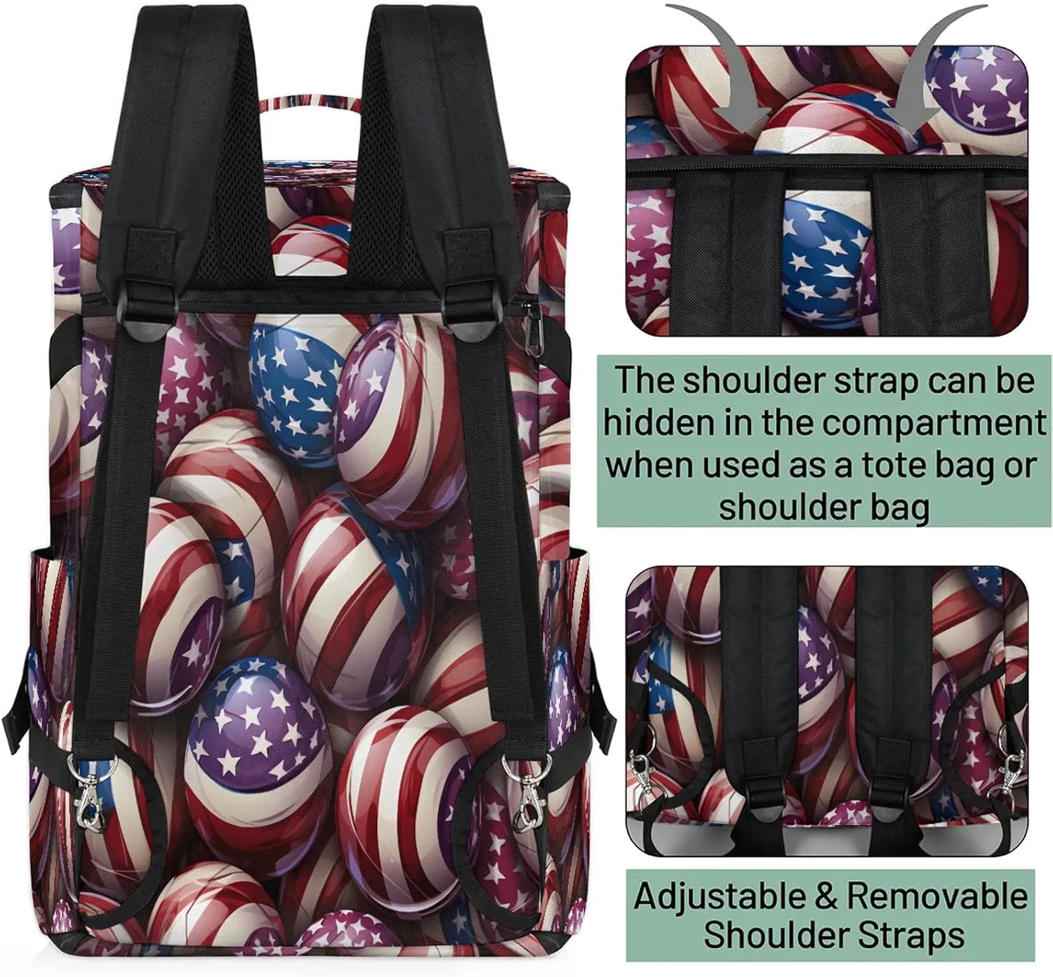 Volleyball American Gym Bags for Men Women Sports Backpack with Shoe Compartment 3-in-1 Tactical Duffle Bag for Overnight Weekender Travel