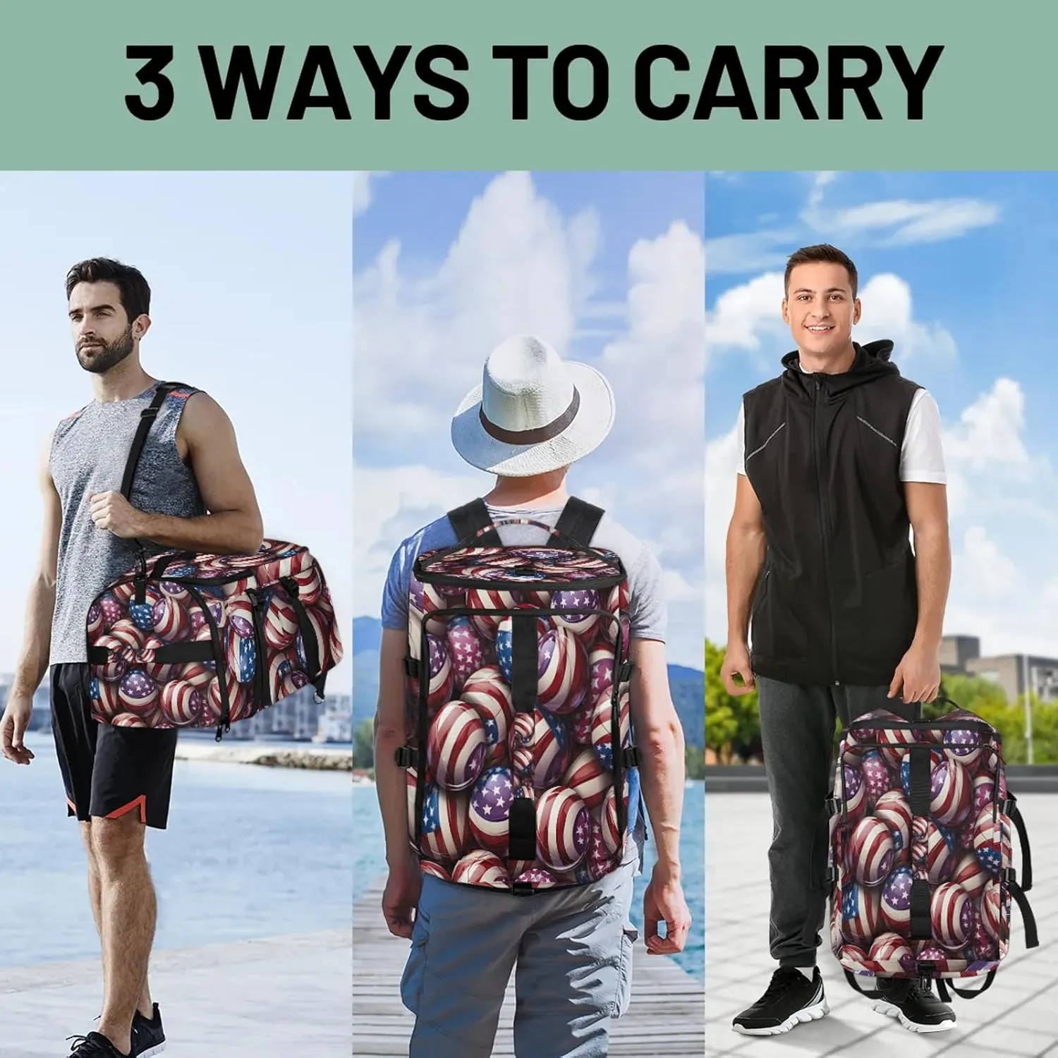 Volleyball American Gym Bags for Men Women Sports Backpack with Shoe Compartment 3-in-1 Tactical Duffle Bag for Overnight Weekender Travel