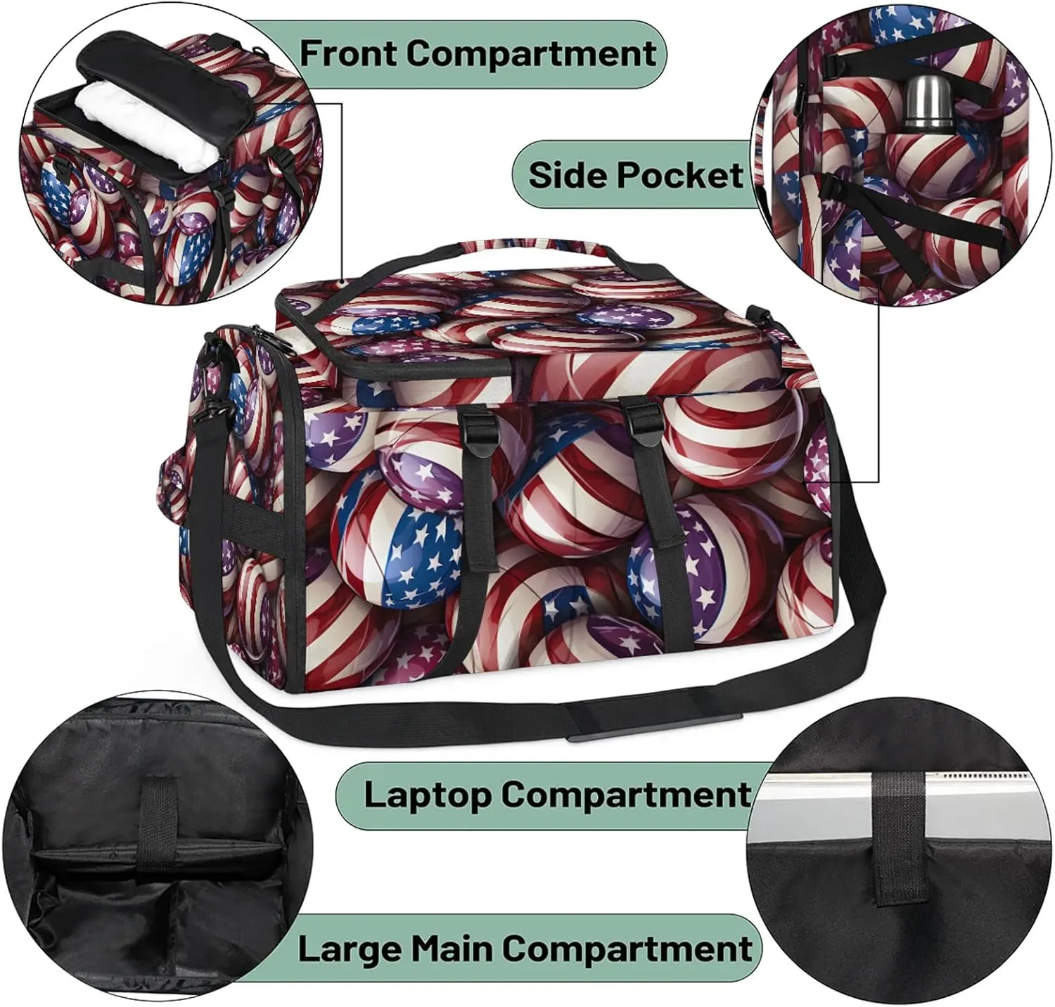 Volleyball American Gym Bags for Men Women Sports Backpack with Shoe Compartment 3-in-1 Tactical Duffle Bag for Overnight Weekender Travel