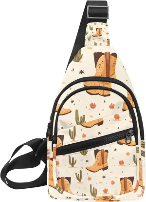 Western Cowboy Hat Cactuses Chest Daypack Crossbody Backpack for Women Men