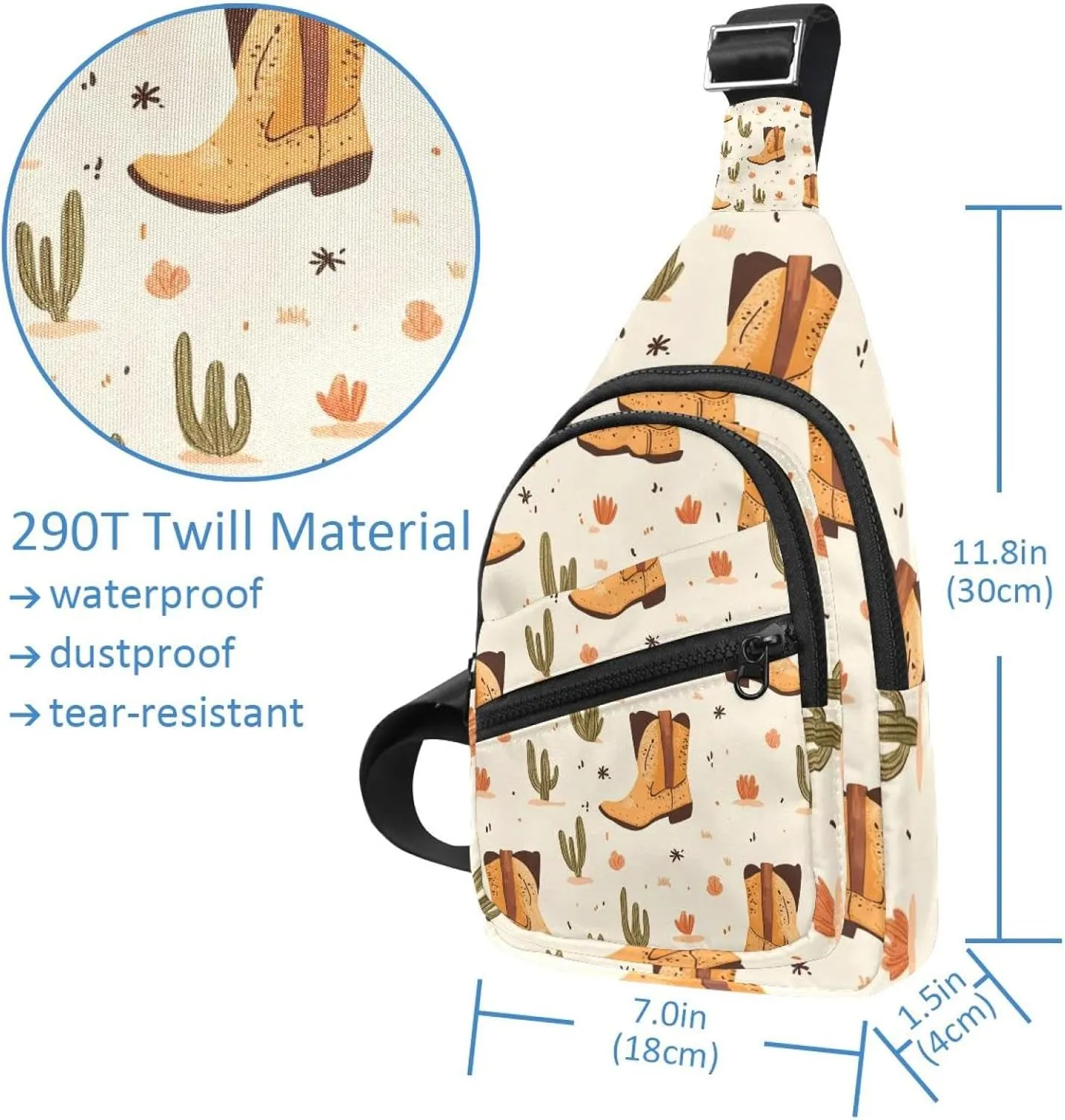 Western Cowboy Hat Cactuses Chest Daypack Crossbody Backpack for Women Men