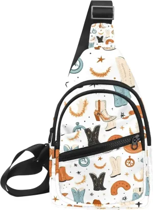 Western Cowboy Hat Cactuses Crossbody Small Sling Bag Sling Backpack for Travel Sports Hiking