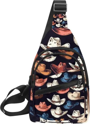 Western Cowboy Hat Cactuses Sling Backpack Crossbody Bag Convertible, Small Diaper Bag Hiking Daypacks