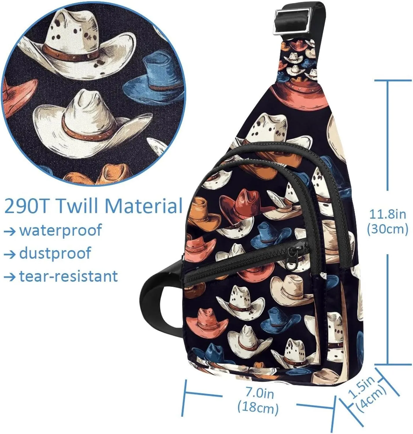 Western Cowboy Hat Cactuses Sling Backpack Crossbody Bag Convertible, Small Diaper Bag Hiking Daypacks