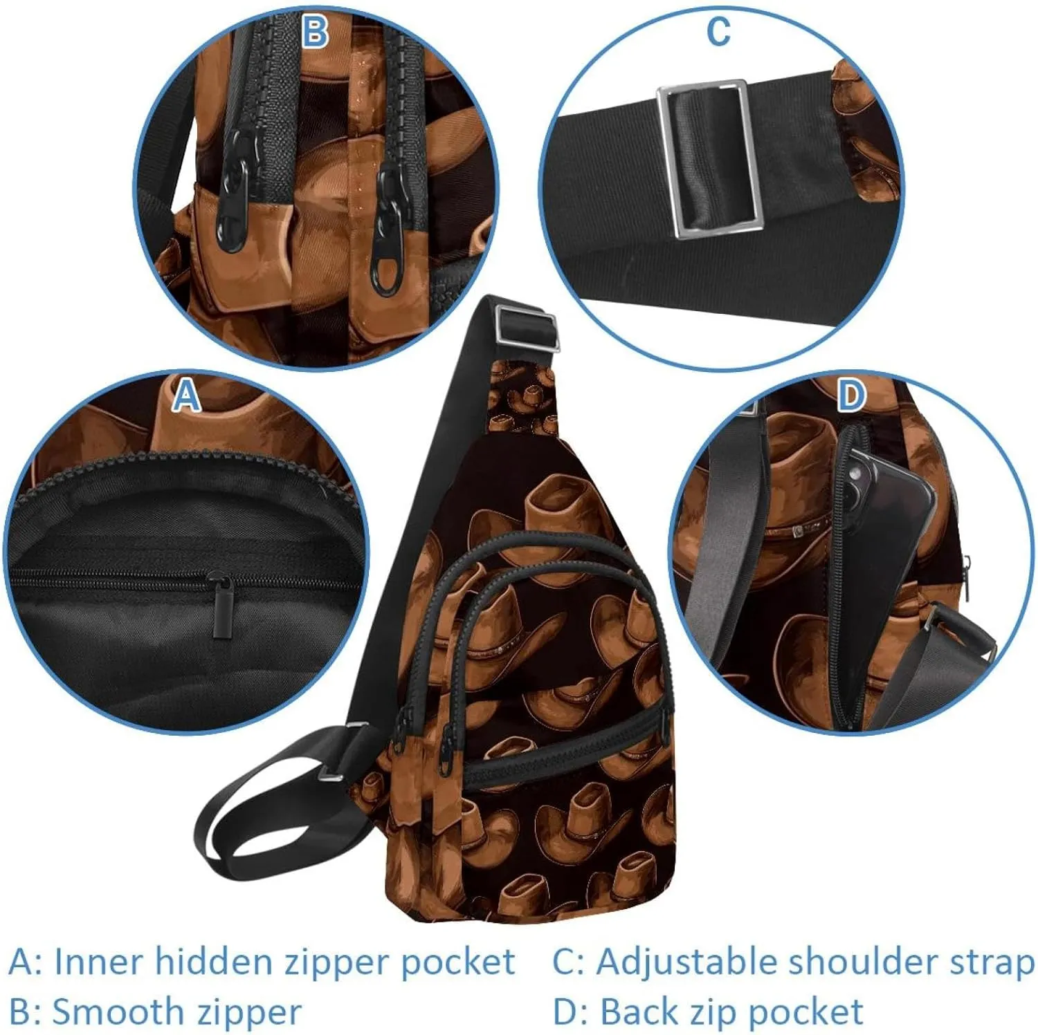 Western Cowboy Hat Cactuses Small Crossbody Sling Backpack Bag for Women Men