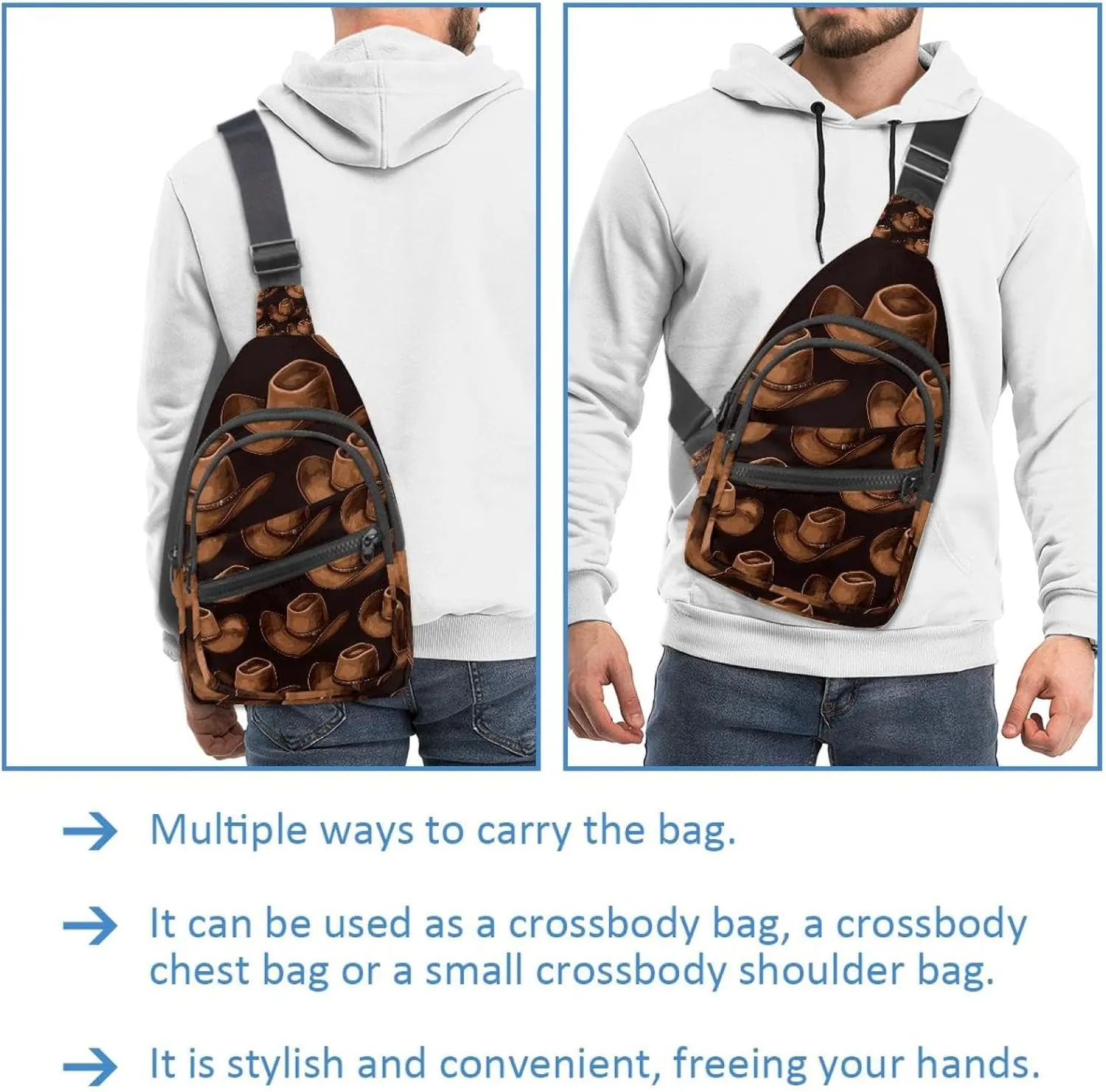 Western Cowboy Hat Cactuses Small Crossbody Sling Backpack Bag for Women Men