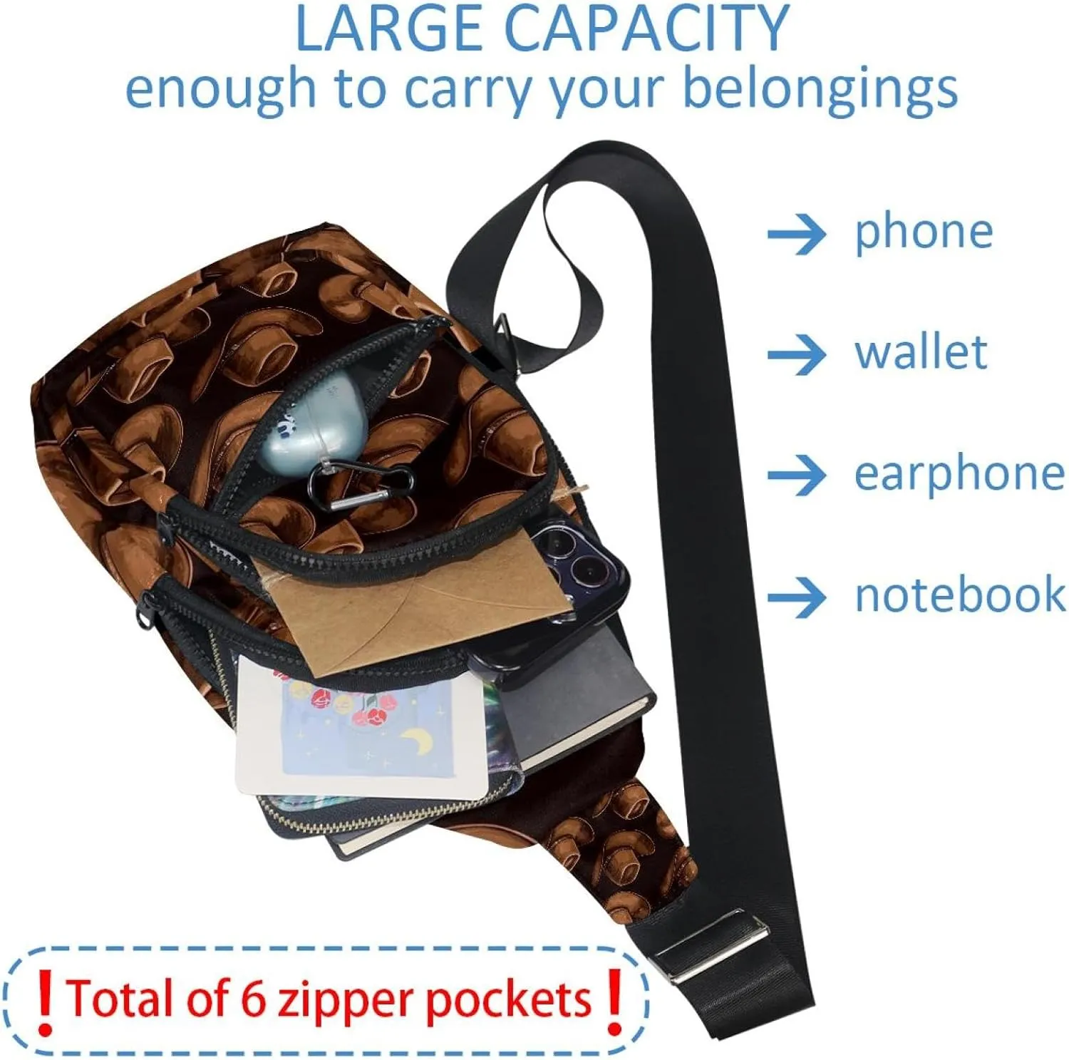 Western Cowboy Hat Cactuses Small Crossbody Sling Backpack Bag for Women Men