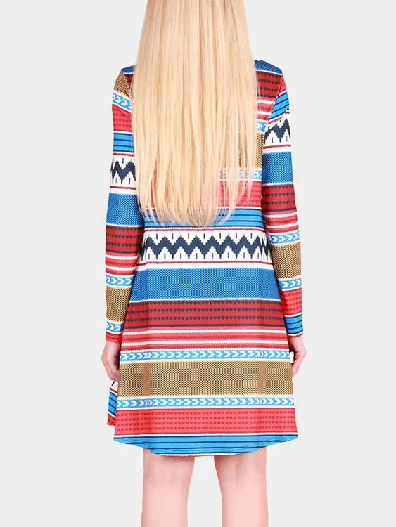 Wholesale Casual Round Neck Long Sleeve Geometrical Dresses