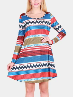 Wholesale Casual Round Neck Long Sleeve Geometrical Dresses