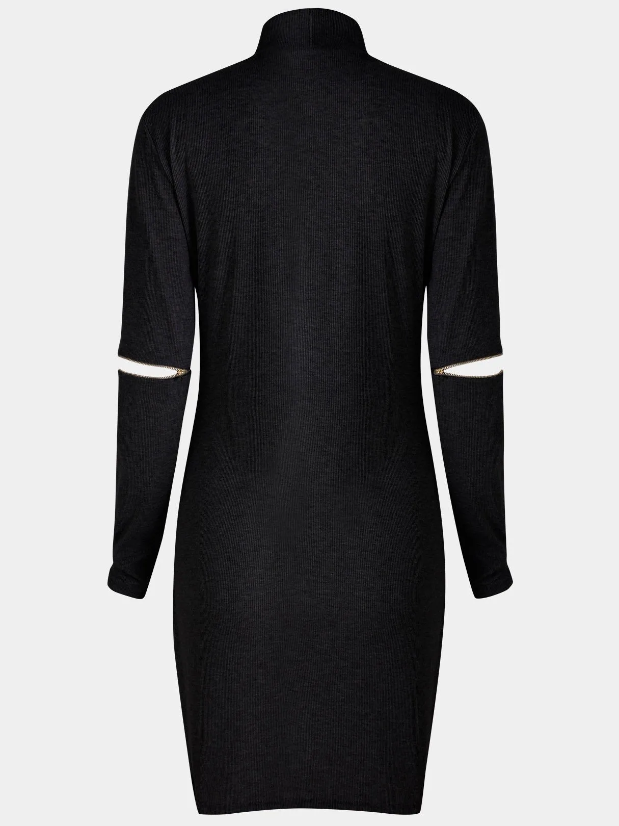 Wholesale Grey Crew Neck Halter Long Sleeve Plain Zip Back Hollow Cut Out Casual Dresses