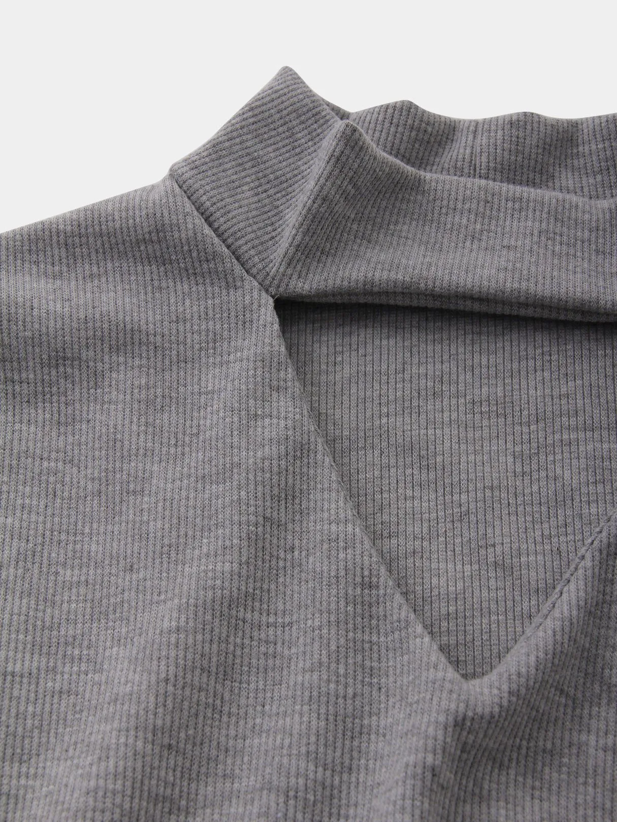Wholesale Grey Crew Neck Halter Long Sleeve Plain Zip Back Hollow Cut Out Casual Dresses