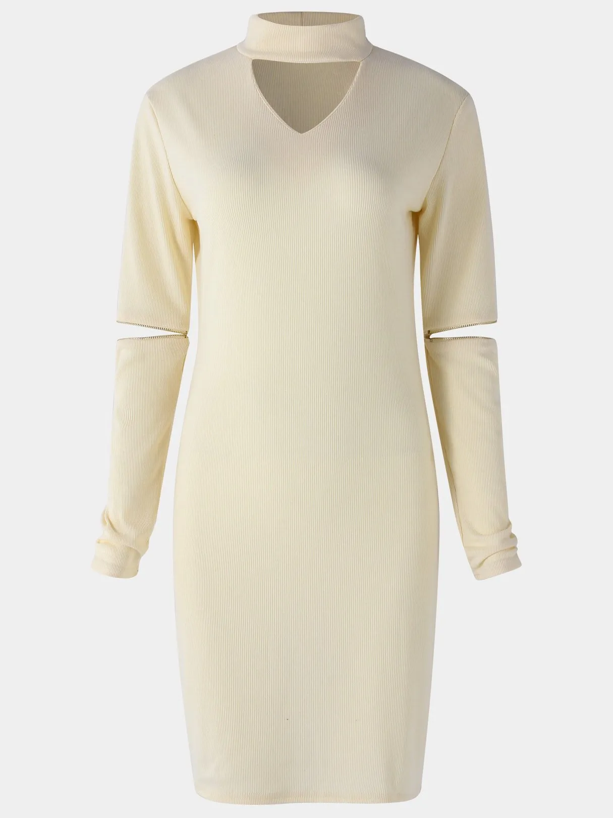 Wholesale Grey Crew Neck Halter Long Sleeve Plain Zip Back Hollow Cut Out Casual Dresses