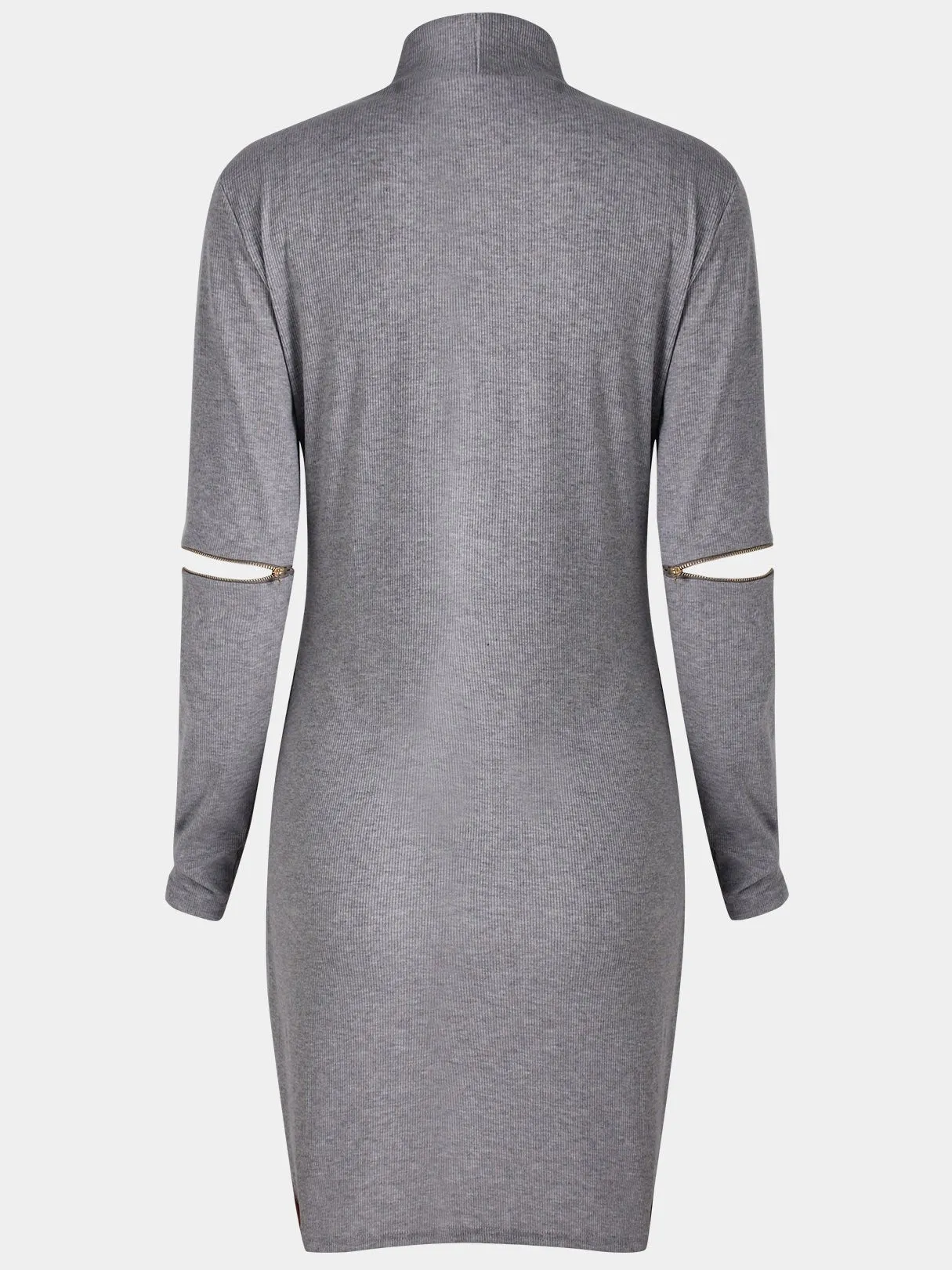 Wholesale Grey Crew Neck Halter Long Sleeve Plain Zip Back Hollow Cut Out Casual Dresses