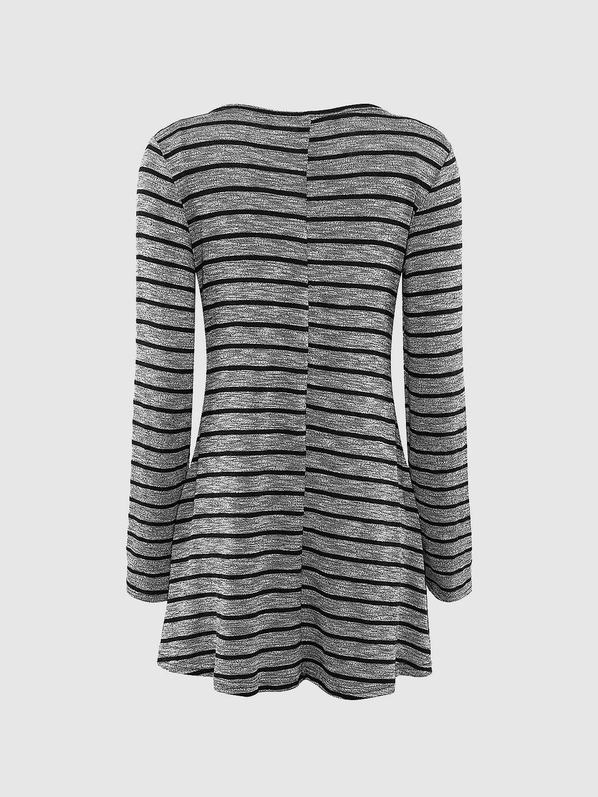 Wholesale Grey Crew Neck Long Sleeve Stripe Casual Dress