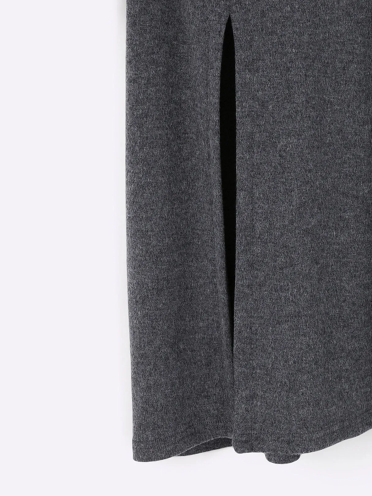 Wholesale Grey High Neck Long Sleeve Slit Hem Casual Dresses